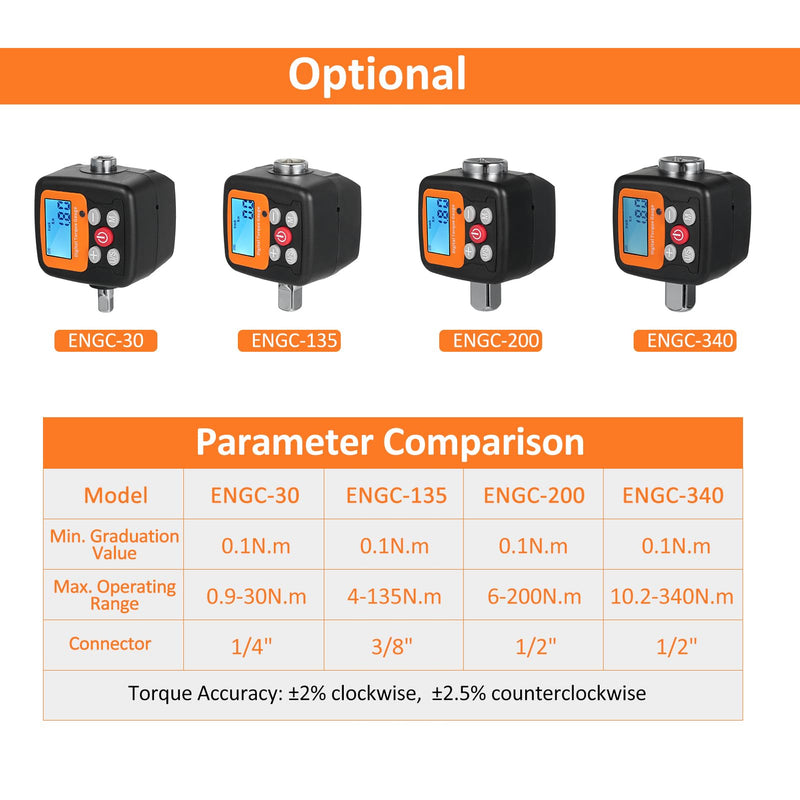 [Australia - AusPower] - ENGC-30 Digital Display Torque Meter 1/2'' to 1/4'' Adapters High Accuracy 4 Torque Units Backlit Display Perfect for tomotive Bike Motorcycle DIY & Home s ENGC-30 