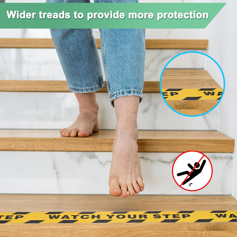 M METERXITY 1 Pcs WATCH YOUR STEP Floor Decals Stickers 2 x 197 Inch Watch Your Step Sign Warning Sticker Self-Adhesive Anti Slip Abrasive Tape for Indoor/Outdoor Stairs Step[Yellow Black]