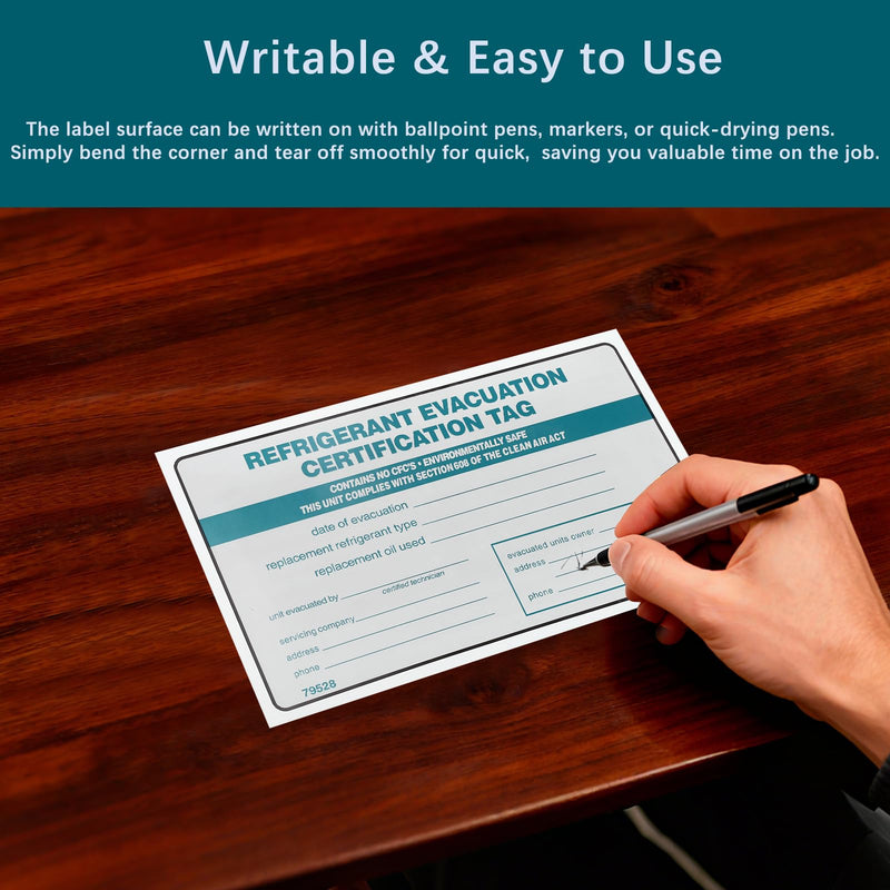 Refrigerant Evacuation Certification Tag Refrigeration ID Labels - 20 Pack Self-Adhesive Vinyl Stickers for HVAC, Air Conditioning & Refrigerant Identifier