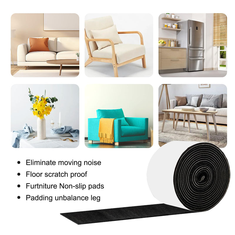 2 Packs Felt Strips with Adhesive Backing, 157 x 2 x 0.12 Inch Felt Rolls, Self Adhesive Felt Tape, Felt Furniture Pads for Hardwood Floors, Chair, Wall Protector