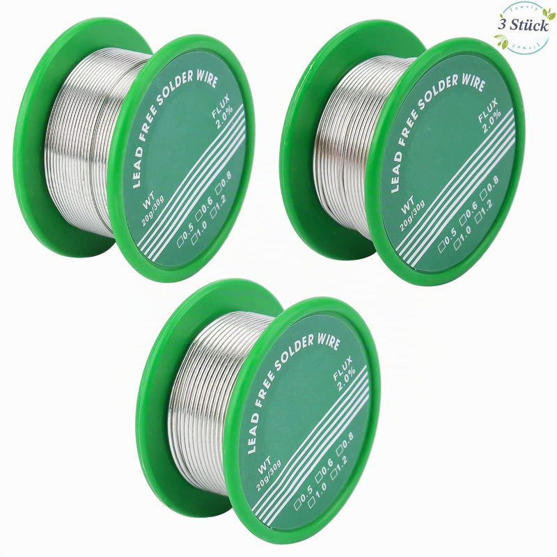 3 Rolls Solder 0.6 mm/0.8 mm/1.0 mm Soldering Wire Electronic, Solder Wire with Rosin Core, Lead-Free Rosin Core for Electric Soldering Repairs DIY