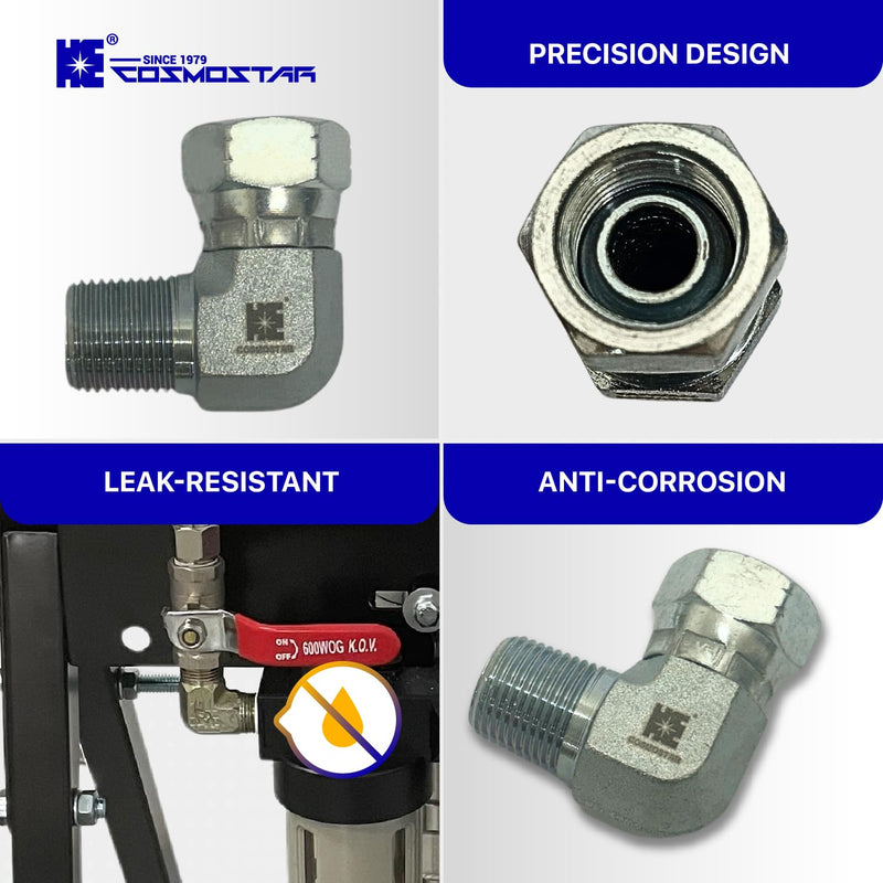 [Australia - AusPower] - Cosmostar 3/8" NPTF Male x 3/8" NPSM Pipe Swivel Elbow 90-degree, Hydraulic Adapter 