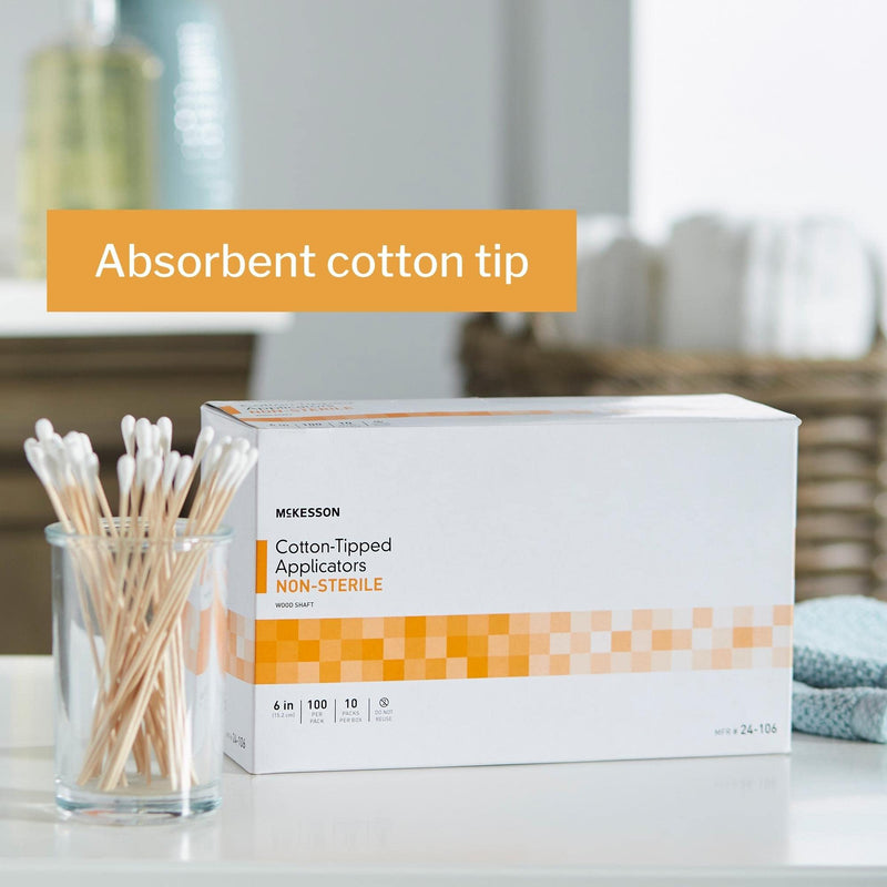 [Australia - AusPower] - McKesson Cotton-Tipped Applicator Swabstick, Non-Sterile, Wood Shaft, 6 in, 100 Count, 10 Packs, 1000 Total (1000 ct) 