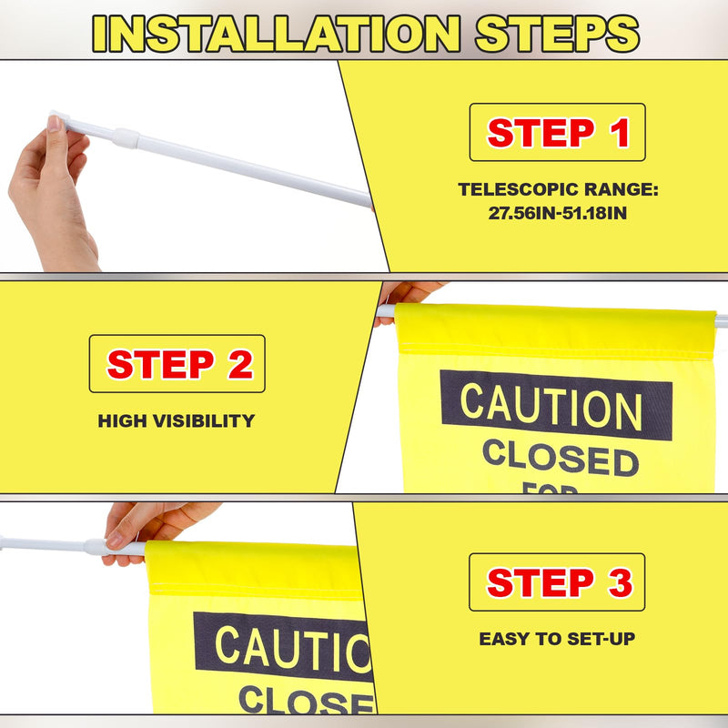 Fanfanwin 2 Pack Restroom Closed for Maintenance Sign with English & Spanish Doorway Barricade Sign with Adjustable Pole Yellow Hanging Doorway Safety Banner for Janitorial Use, Facility Maintenance