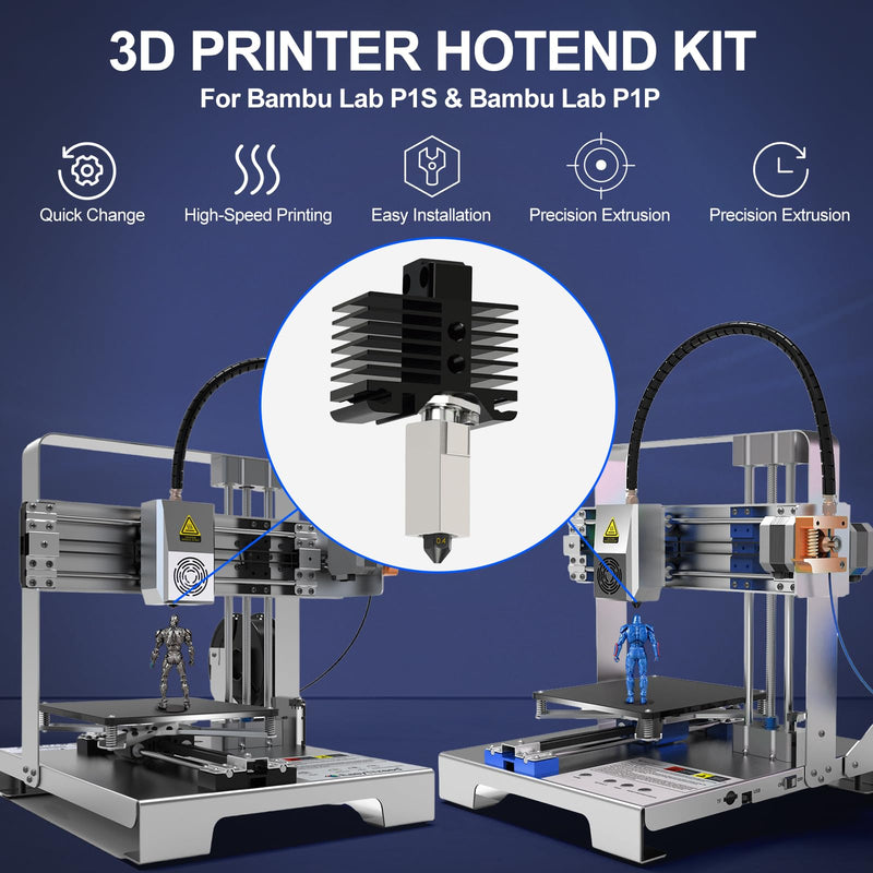 Hotend Kit for Bambu Lab P1P/P1S, 3D Printer Hot End Replacement with Hardened Steel Nozzle 0.4mm, High Speed & Temperature Extruder Heating Block Hot End for Bambu Lab P1 Series 3D Printers 1 Pack-0.4MM