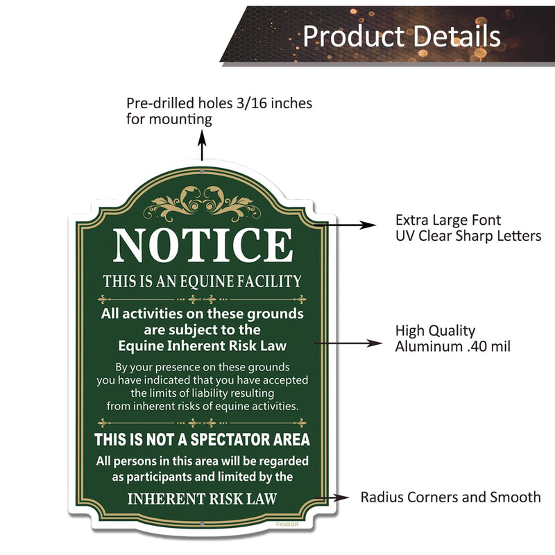 Equine Liability Sign 2 Pack, 10 x 14 inches Rust Free Aluminum Horse Barn Stable Farm Sign, UV Protected, Fade Resistant