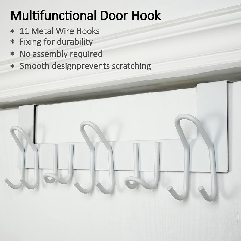 [Australia - AusPower] - SKOLOO Over The Door Hooks - for doors up to 1-3/4'' thickness, Metal Door Hanger with 11 Hooks, Over The Door Hanger for Coats, Hats,Towels, White 