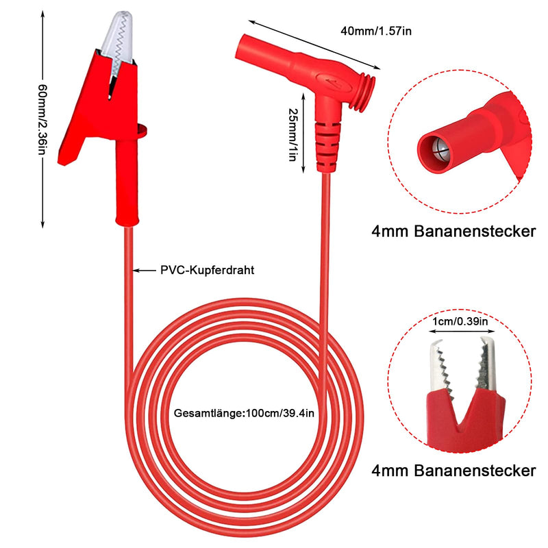 [Australia - AusPower] - Pack of 2 Test Leads, 3.3 ft Banana Plug, Right Angle to Crocodile Clips, Soft Test Cable, Wires, Multimeter Cable, Crocodile Clips, Flexible Cable Wire for Multimeter Clamps, Electrical Testing Crocodile Clips Banana Plug Angle 