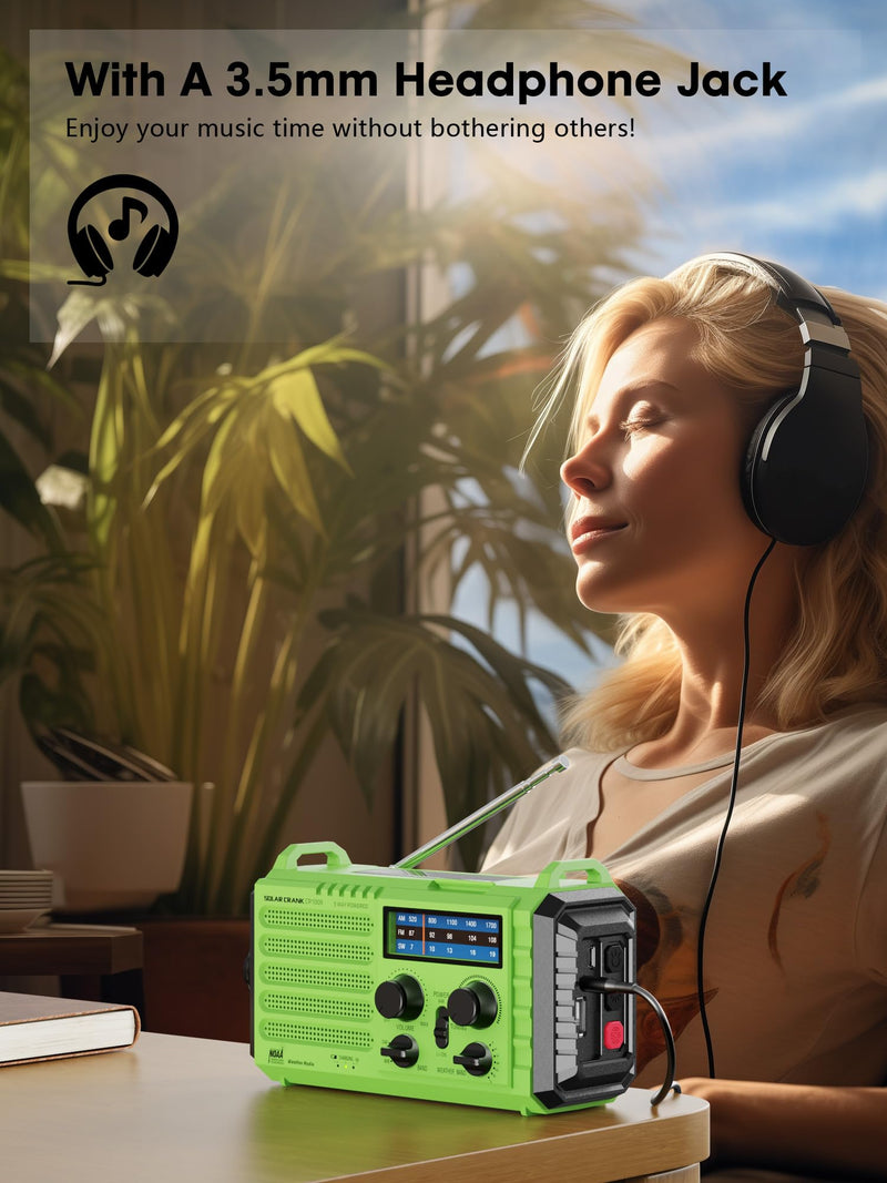[Australia - AusPower] - Weather Radio Raynic Solar Hand Crank Emergency Radio 5 Ways Powered AM/FM/SW/NOAA Weather Alert Portable Radio with Flashlight, Reading Lamp (Green) Green 