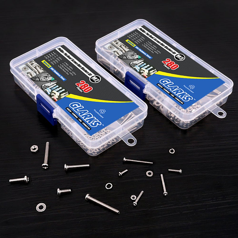 [Australia - AusPower] - Glarks 560Pcs M2 M3 Phillips Pan Head Stainless Steel Screws Bolts Nuts Lock and Flat Washers Assortment Kit 
