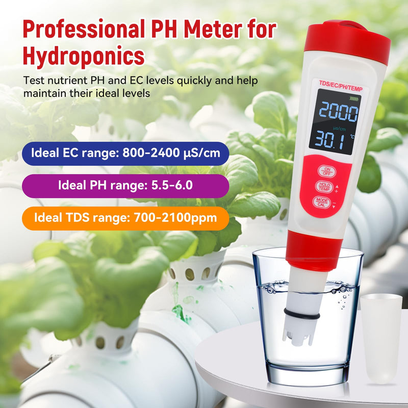 [Australia - AusPower] - Digital Pool Water PH Tester - Multifunctional 4 in 1 PH Meter for Water/TDS/EC/Thermometer, TDS EC Meter Digital Water Tester with LCD Display for Drinking Water Swimming Pools Aquariums Hydroponics 