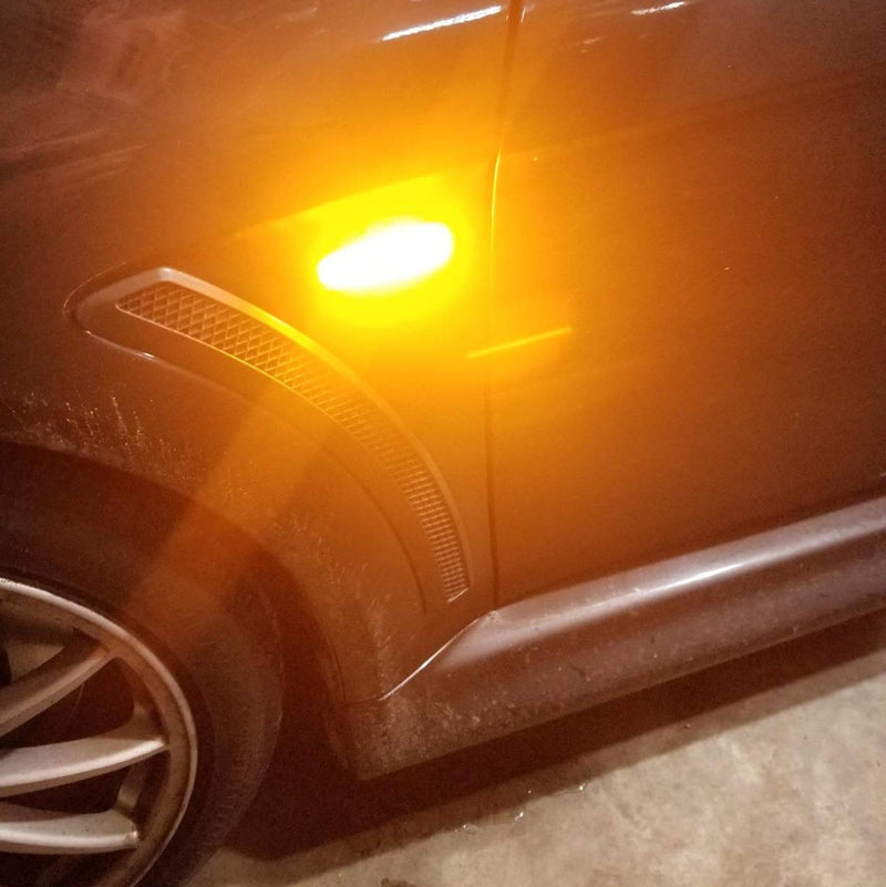 iJDMTOY Smoked Sequential Blink Amber LED Side Marker Light Assembly Compatible With Mitsubishi Lancer Evo X Mirage Outlander Sport, Powered by 36-SMD LED, Replace OEM Sidemarkers Smoked Lens Amber Sequential LED