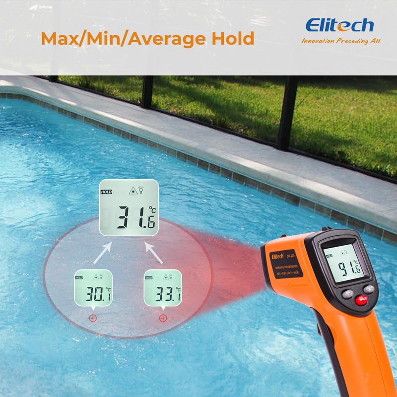 [Australia - AusPower] - Elitech Laser Temperature Gun, Non-Contact Digital Infrared Thermometer, Adjustable Emissivity, Backlight, Handheld for Grill, Meat, Food, Candy, Automotive, HVAC Tools, -50~530°C(-58~986°F), DIT-220 1 