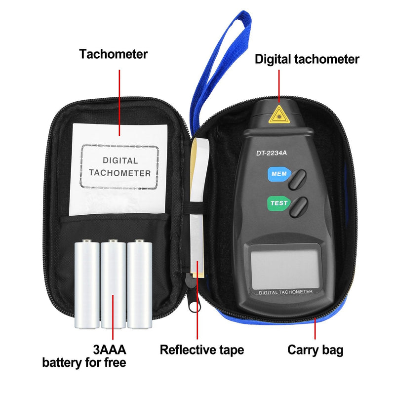 [Australia - AusPower] - FITNATE 20713A Digital Tachometer RPM Meter, Non Contact Rotation Photo, 2.5~99,999 RPM Accuracy with Batteries Included, 4 Packs of Reflective Tape, Revision Instruction 