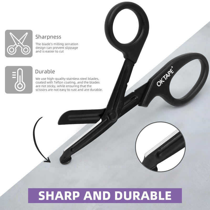 [Australia - AusPower] - OK TAPE Shears - Bandage Scissors?Medical Scissors, EMT Trauma Shears, Non-stick Scissors, First Aid Outdoor Stainless Steel Teflon, Black Handle and Black Coated Blades, 1 Packs 