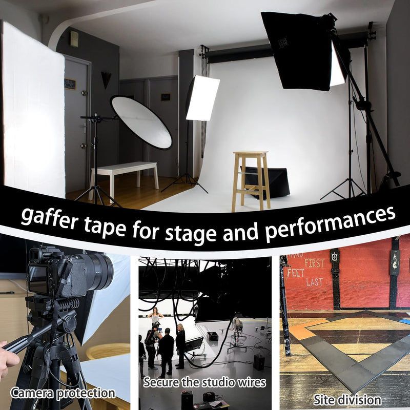 1-Pack Black Gaff Tape,4 inch x 30 Yards,Black Gaffers Tape,Matte Gaffer Tapes for Stage,Studio, Wire Finishing,Photography,No Residue,Non Reflective,Easy Tear 4''X30Y