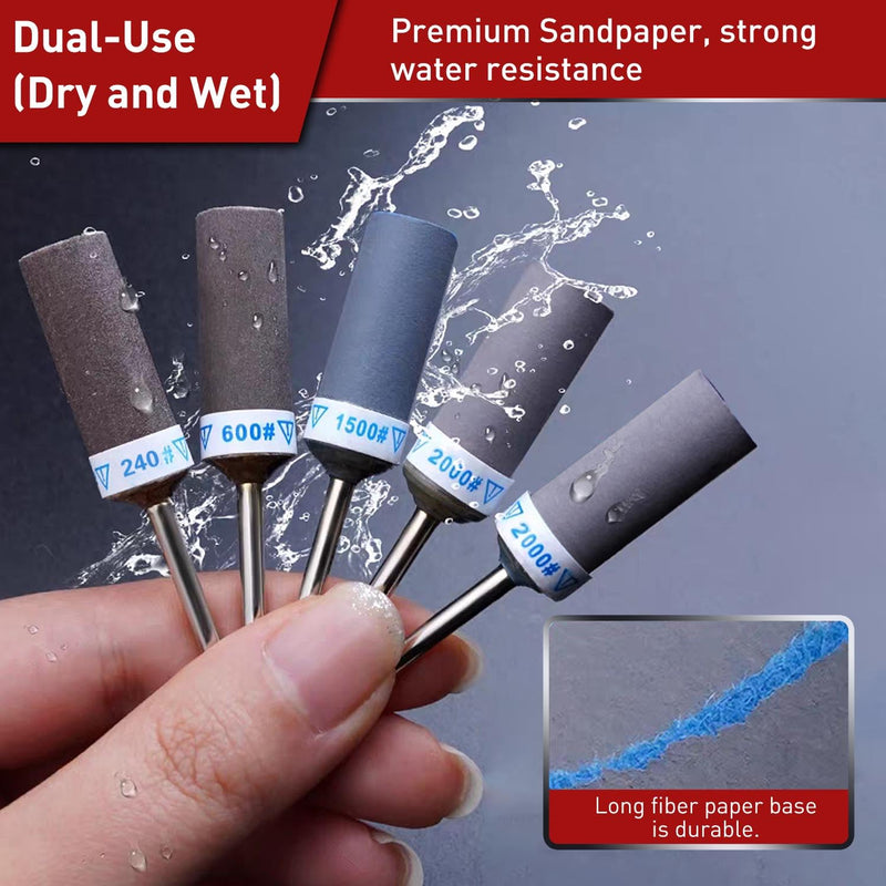 [Australia - AusPower] - Sanding Sleeves Set for Dremel Rotary Tool with 3 mm Shank 180/240/600/1000/1500/2000 Grit Sanding Attachments, Sanding Rollers for Sanding & Rusting, Metal Edge Abrasion, Stone, Wood Sanding 25Pcs--Mixed 