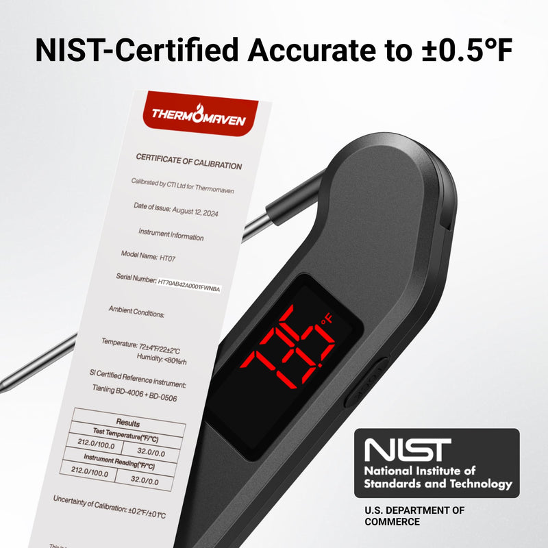 [Australia - AusPower] - Professional Digital Meat Thermometer, 1 Sec Instant Read, ±0.5℉ Accuracy NIST&NSF Certified Food Thermometer, Auto-Rotate Bright LED Screen, 100% Waterproof Cooking Thermometer for Grill BBQ, Black 