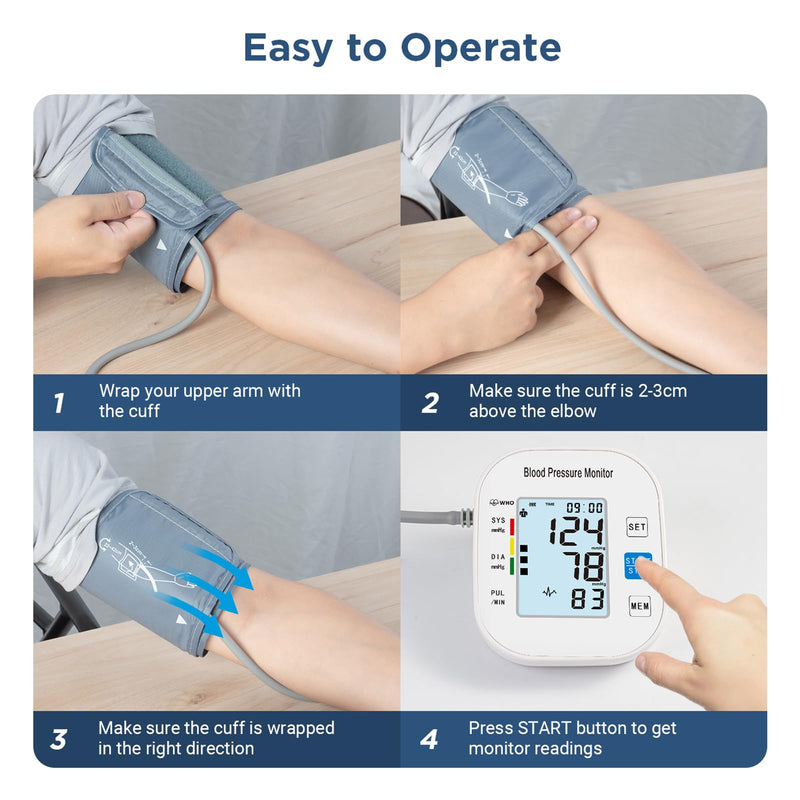 [Australia - AusPower] - Blood Pressure Monitors, Automatic Upper Arm Blood Pressure Machines for Home Use with Large Cuff 8.7" -16.5" Adjustable BP Machine for Adult Elderly (White) White 