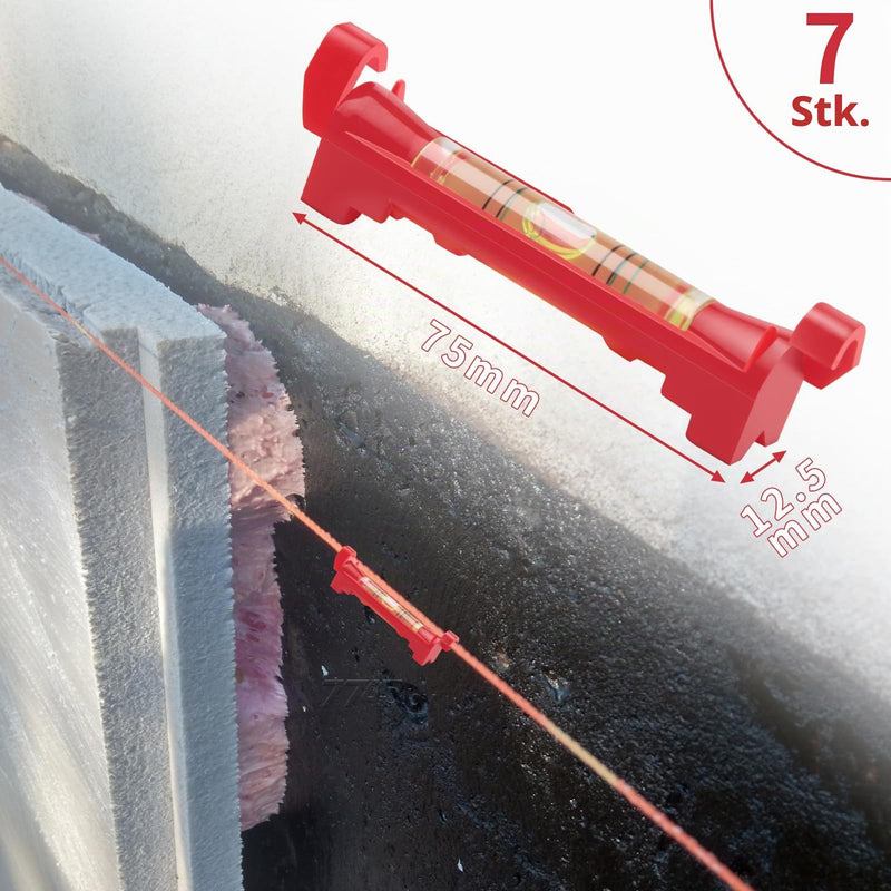 Pack of 7 String Spirit Levels 75 mm Red Spirit Level Cord Small Line Spirit Level Professional Line Guidance Scales for Masonry Gutter Work Plumbing Pipe Installation String spirit level