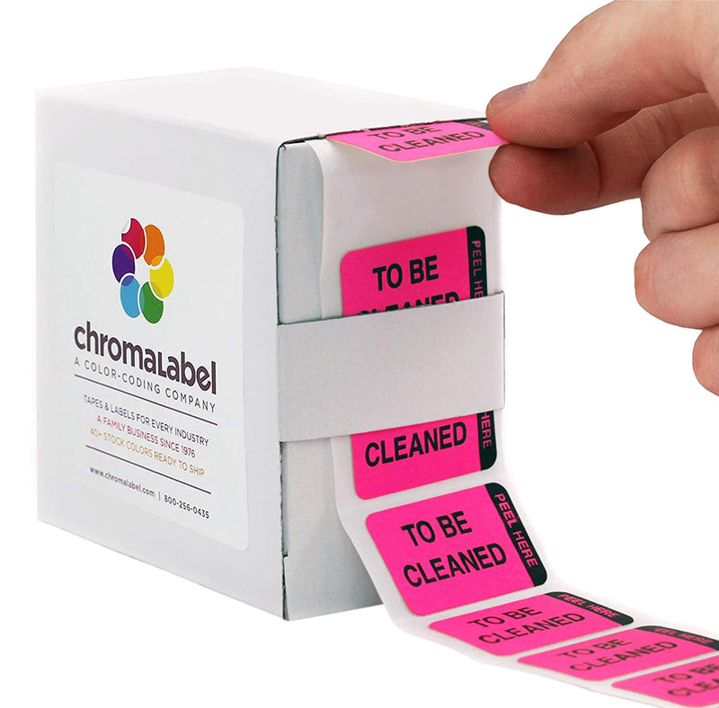 ChromaLabel 1 x 1.50 Inch Fluorescent Pink and Yellow Double Layer Quality Control Label, 250 per Dispenser Box, Imprinted: to Be Cleaned, Cleaned