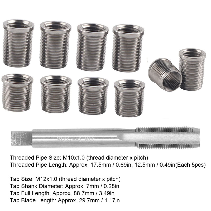 [Australia - AusPower] - Spark Plug Thread Repair kit, M10x1.0 Bolt, M12x1.0 Tap Stainless Steel Repair kit for Automotive Engine M10x1.0 Bolt M12x1.0 Tap 