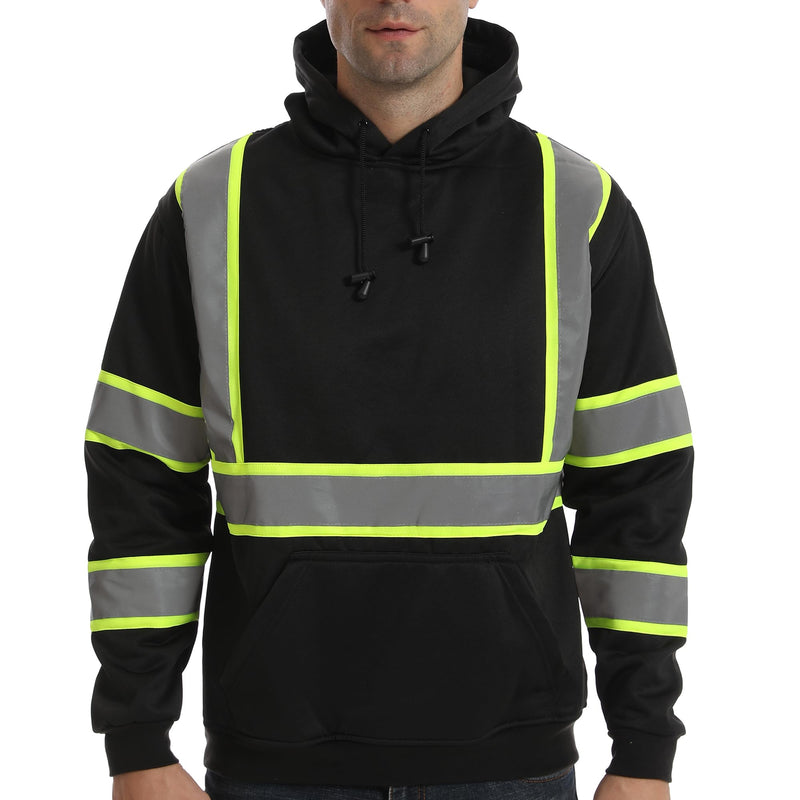 High visibility Hoodie for Men,Class3 Hi Vis Hoodie Pullover，Reflective Hooded Hood,Construction work Safety Sweatshirt with Large front Pocket for Men/Women BLACK,Medium Black01 Medium