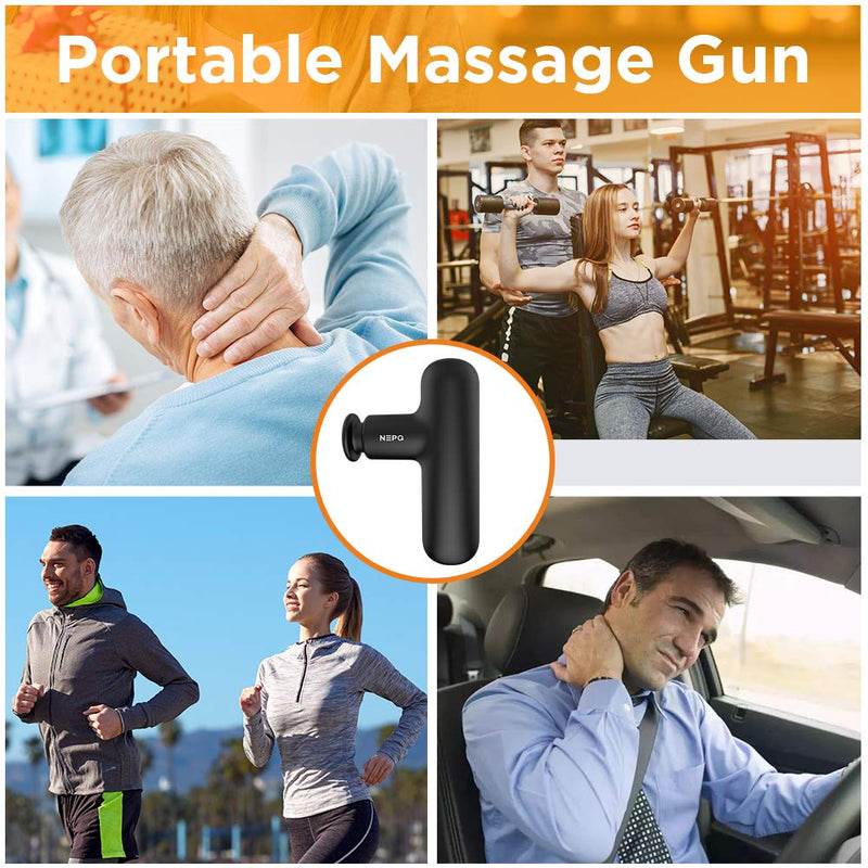 [Australia - AusPower] - NEPQ Mini Massage Gun, Powerful Fascial Gun Portable Deep Tissue Percussion Muscle Back Head Massager for Pain Relief with 4 Massage Heads High-Intensity Vibration Rechargeable Small Massage Gun Black 