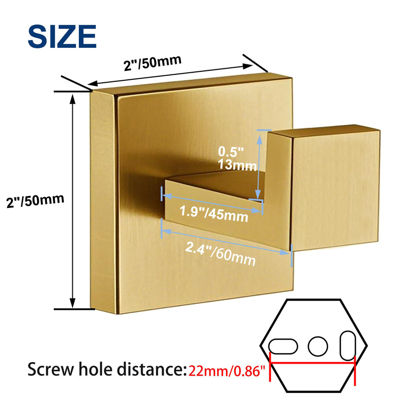 Towel Hooks for Bathrooms, Brushed Gold Towel Hook for Kitchen Bathroom, SUS304 Stainless Steel Coat Hook, Square Heavy Heavy Duty Robe Hooks for Hanging Towels,Coats,sponges,Wall Mount, 4 Pack 4Pack