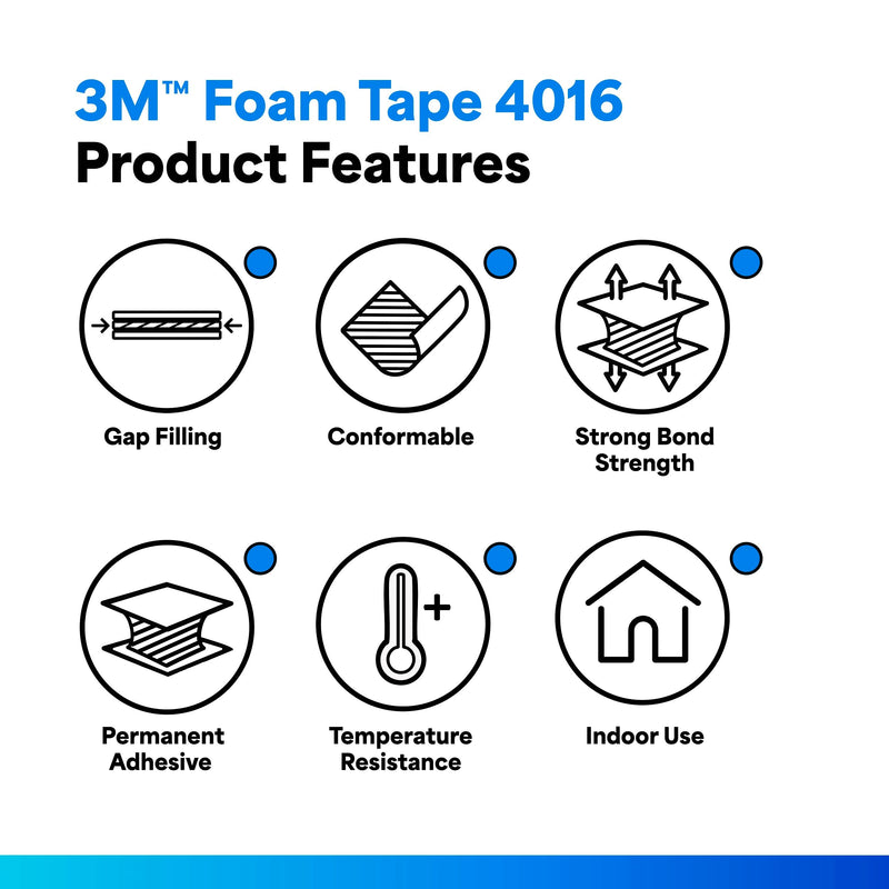 3M Double Coated Urethane Foam Tape 4016, 1" x 36 yards, Indoor Mounting, Bonding, and Attaching 1 Inches Off-White