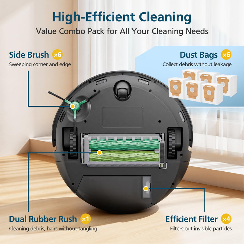 [Australia - AusPower] - 19-Pack Replacement Parts for iRobot Roomba Plus 504 Vac & Roomba Max 705 Vac Robot Vacuum, 504/705 Accessories Kit Include 2 Roller Brushes, 6 Dust Bags, 4 Filters, 6 Side Brushes, 1 Cleaning Brush 