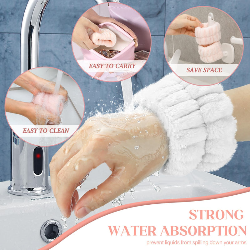[Australia - AusPower] - 8 Pcs Spa Wrist Bands - Absorbent Microfiber Wristbands for Bathing, Prevent Water Spilling Down Your Arms Grey, Rose, Pink, Brown 