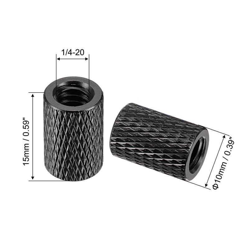 [Australia - AusPower] - uxcell 1/4-20 x 10mm x 15mm Aluminum Alloy Hand Screw Nuts Diamond Knurl Knurled Camera Tripod Pass Hole Nut Black 4pcs 