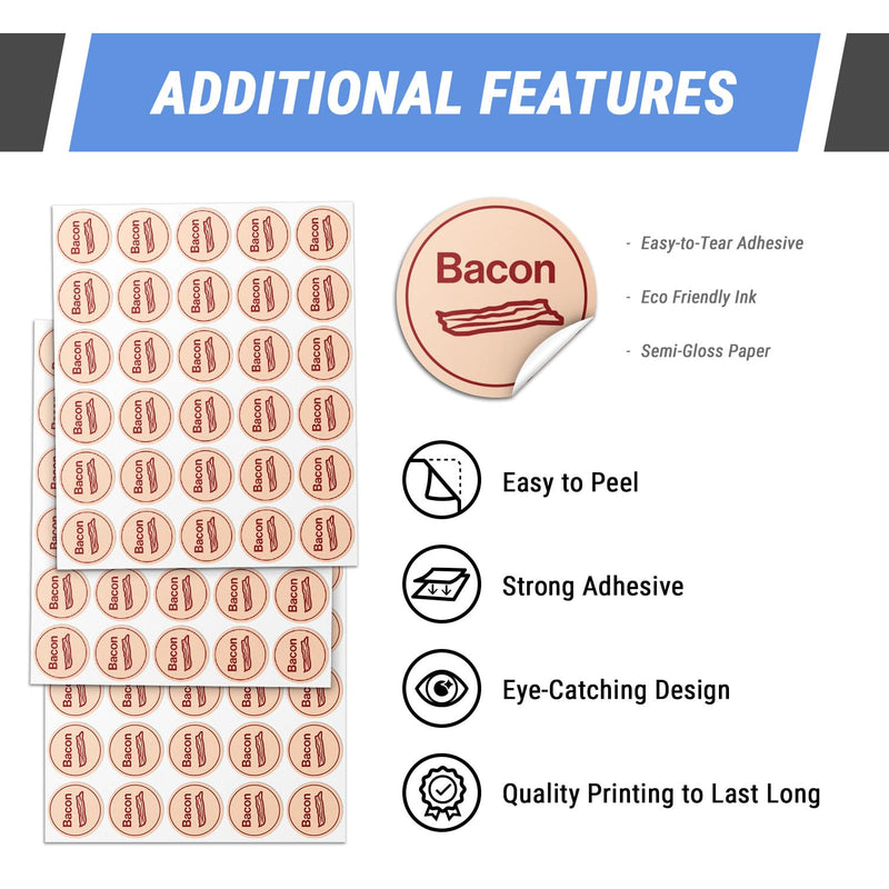 Bacon Stickers, Round Food Labels, 1 inch, Beige/Red, 600 Count | Meat Packaging Labels, For Delis, For Butcher Shops, For Restaurants, For Food Trucks Beige & Red 600 Labels