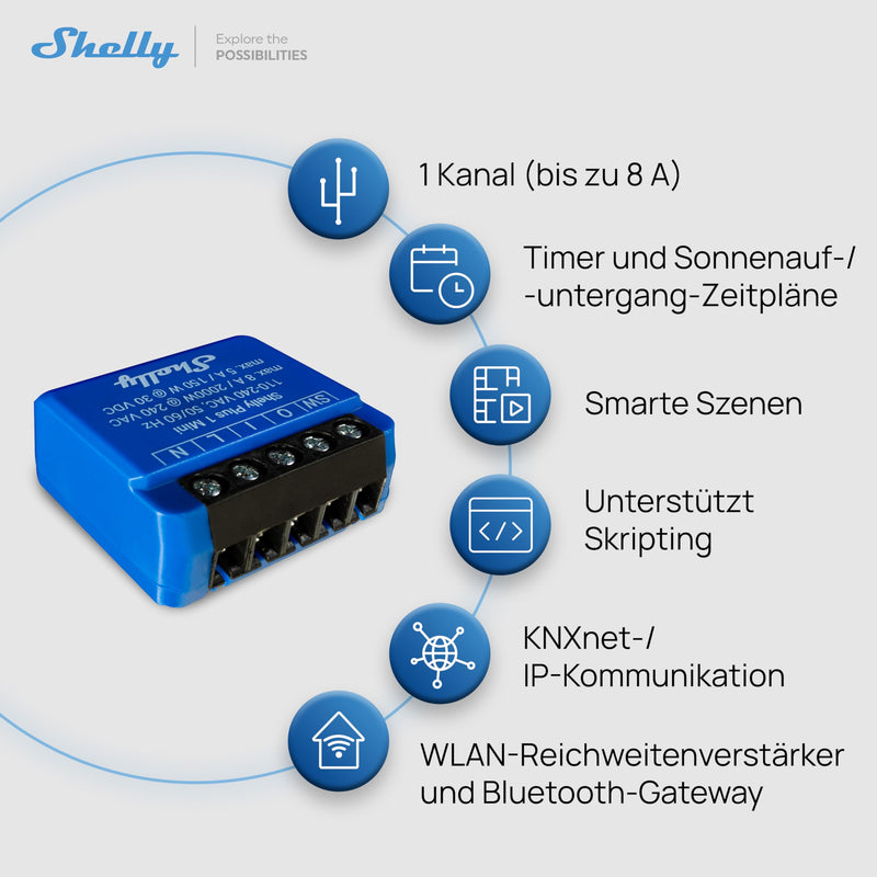 Shelly 1 Mini Gen3 - WLAN & Matte Smart Relay Switch, 1 Channel, 8 A, Potential-Free Contact, Light Switch, Garage Door Opener, Heating, Smart Home, Timer Switch, No Hub Required, Alexa, Google Shelly 1 Mini Gen 3 1 Stück