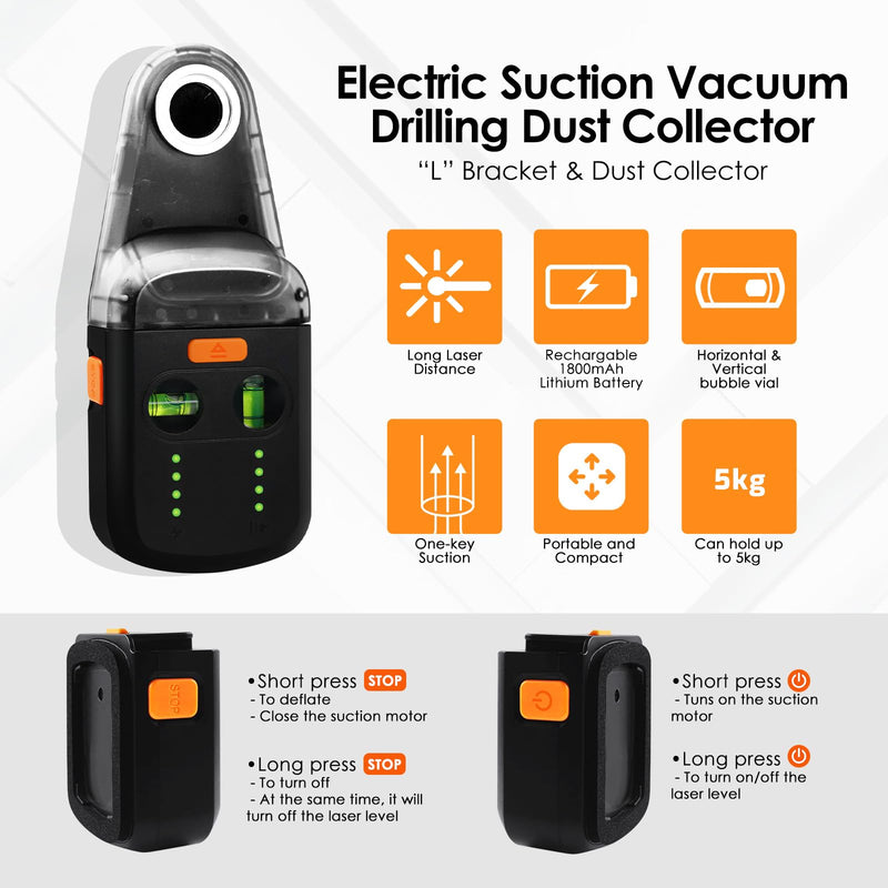 [Australia - AusPower] - Laser Leveler Tool 4-in-1 Wall Laser Level with Line Laser, Drill Dust Collector, Electronic Vacuum Suction Cup and Wall Bracket, Rechargeable Laser Level Tool for Picture Hanging, Home Renovations 