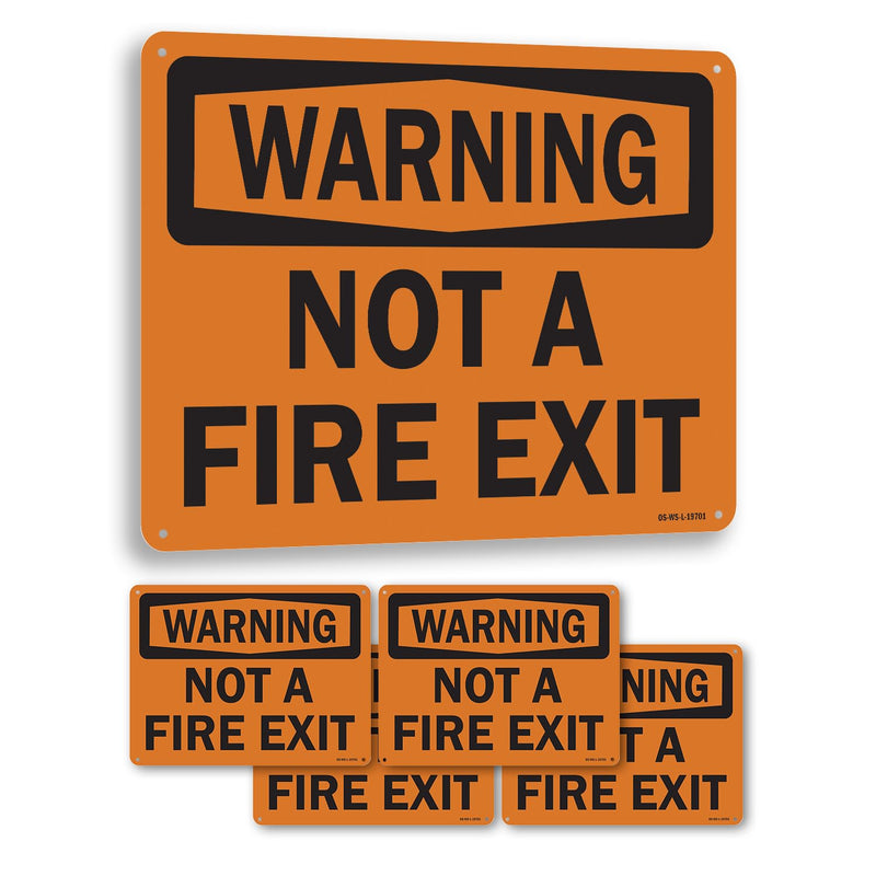 Not A Fire Exit OSHA Warning Rigid Plastic Sign 14 Inch x 10 Inch - 5 Pack 5 Pack of 14" x 10"