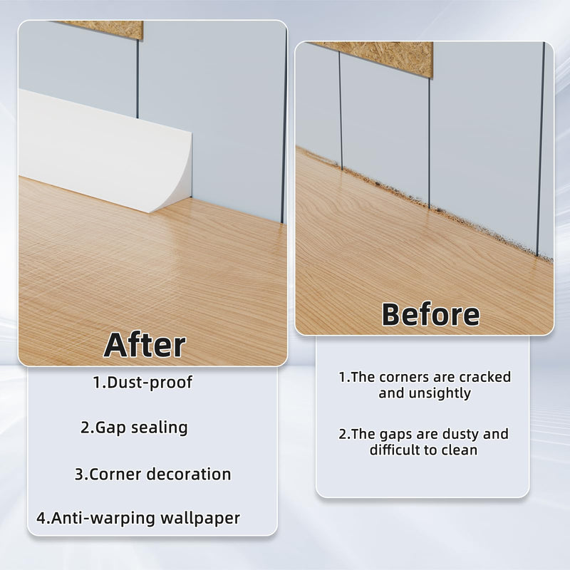 Conwang 393" Flexible L-Shaped Quarter Round,Bendable Trim Molding,Double-Sided Self Adhesive Peel and Stick Silicone Trim for Floor Edge,Wall Corner,Stairs,Cabinet and Tub Edge,0.6"(W)×0.6"(H),White 393" White