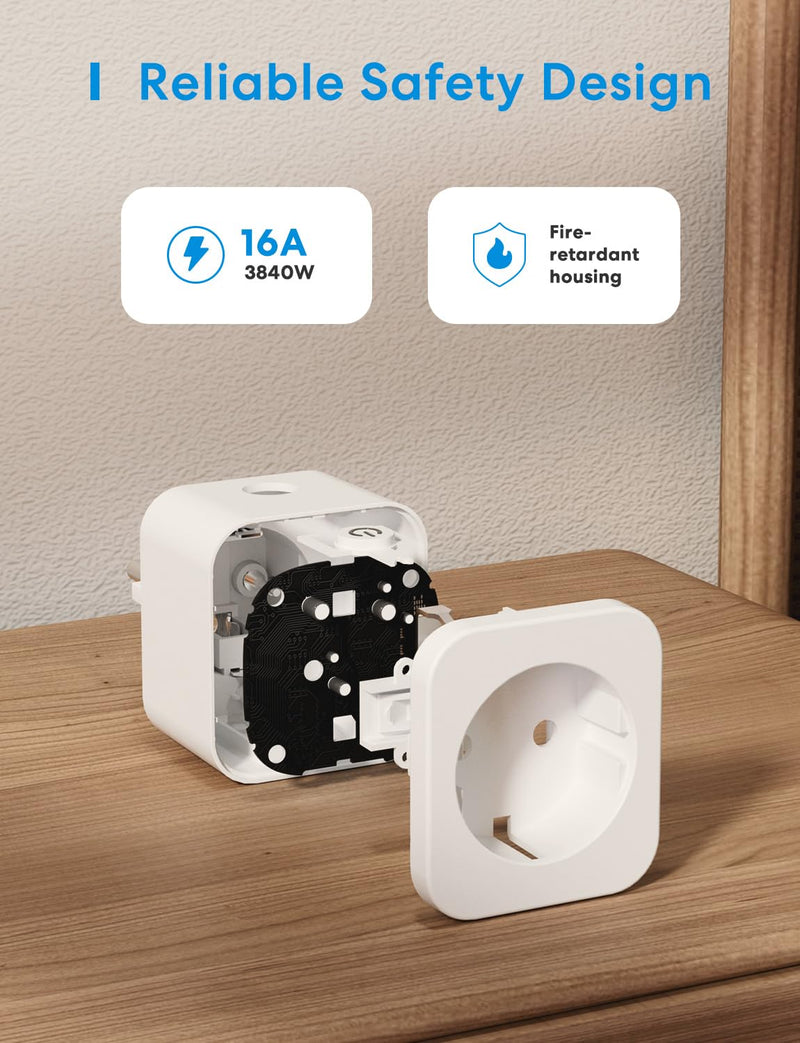Meross Smart WLAN Socket with Current Measurement and Timer, Pack of 4 | WiFi socket with app remote control and voice control, compatible with Apple HomeKit, Alexa, Google Home, SmartThings, 16A