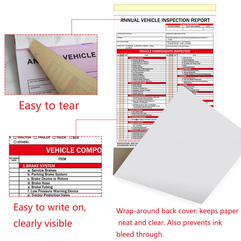 20-Pack Annual Vehicle Inspection Report Forms with Red FMCSA Aluminum Labels, 3-Ply Carbonless with Tearing Line, Durable & Easy to Use for Driver Vehicle Inspections, DOT Compliant