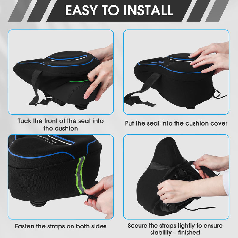 Memory Foam Bike Seat Cover Padded, Soft Bike Cushion for Men & Women, Comfortable Bike Accessories for Bike, Outdoor Indoor Cycling Blue