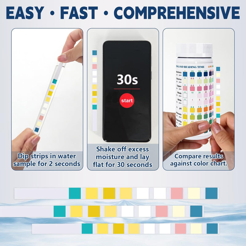 9 in 1 Aquarium Test Strips, 100 Count, Fish Tank Water Test Kit for Freshwater & Saltwater, Tests Nitrate, Nitrite, pH, KH, Total Alkalinity, Hardness, Free Chlorine, Copper & Phosphate