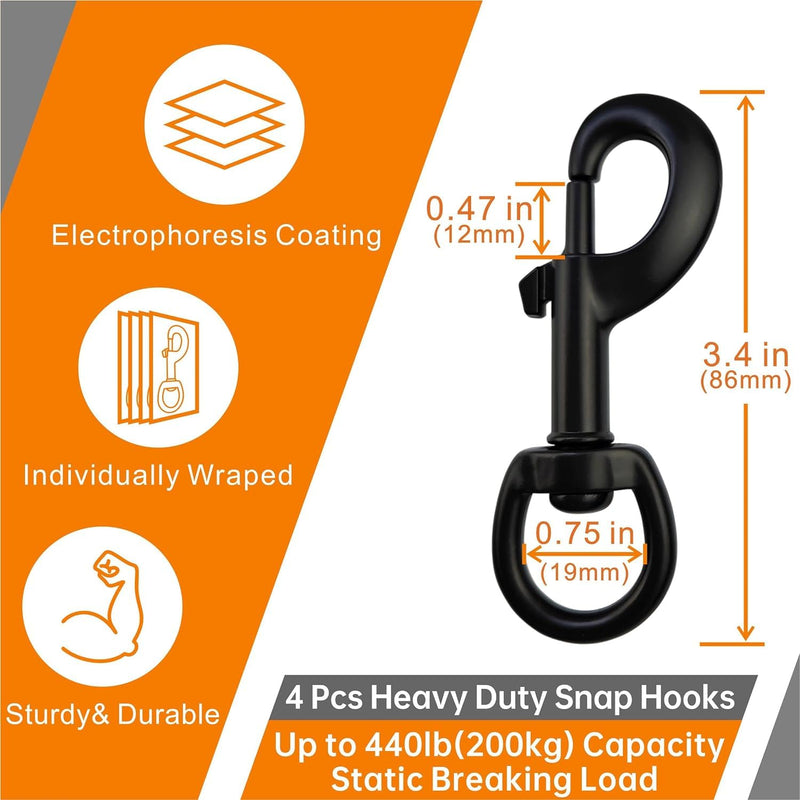 [Australia - AusPower] - Garwor 3/4" Heavy Duty Swivel Snap Hooks Black Electrophoresis Coating, 4Pcs Dog Clips Trigger Snaps Dog Leash Hook Key Chain for Linking Pet Leash Flag Hooks 3/4”-J-4 Pcs 