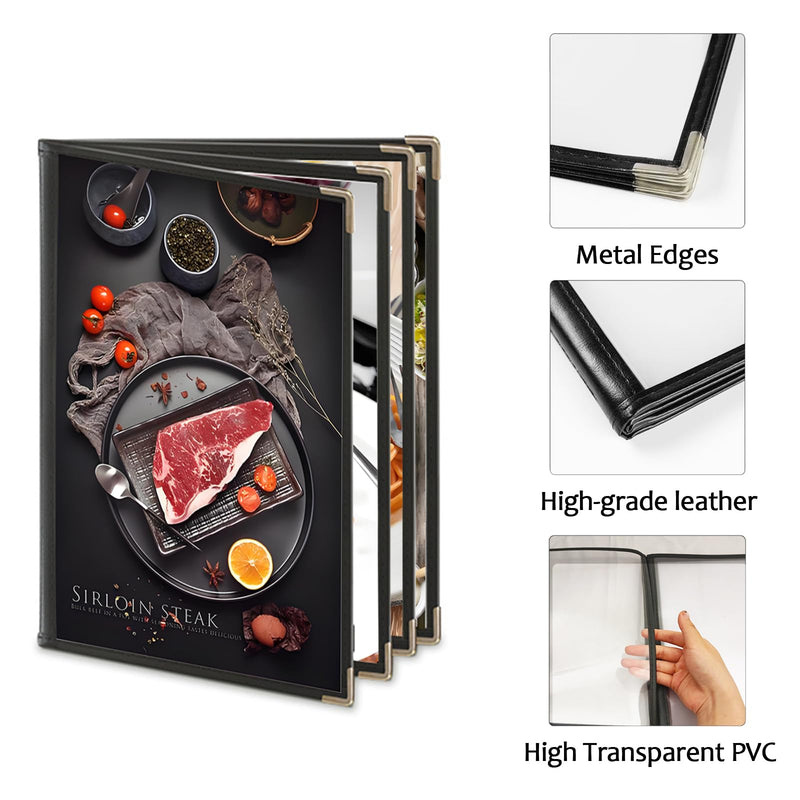 [Australia - AusPower] - 2Pack Menu Covers 8.5 X 11 Inch,Menu Holder 2 Page 4 View Transparent Restaurant Menu Cover Book Fits 8.5x11" Standard Size, Clear Menu Sleeves, Leather-Style Design, Black 2 Page 4 View-2pack 