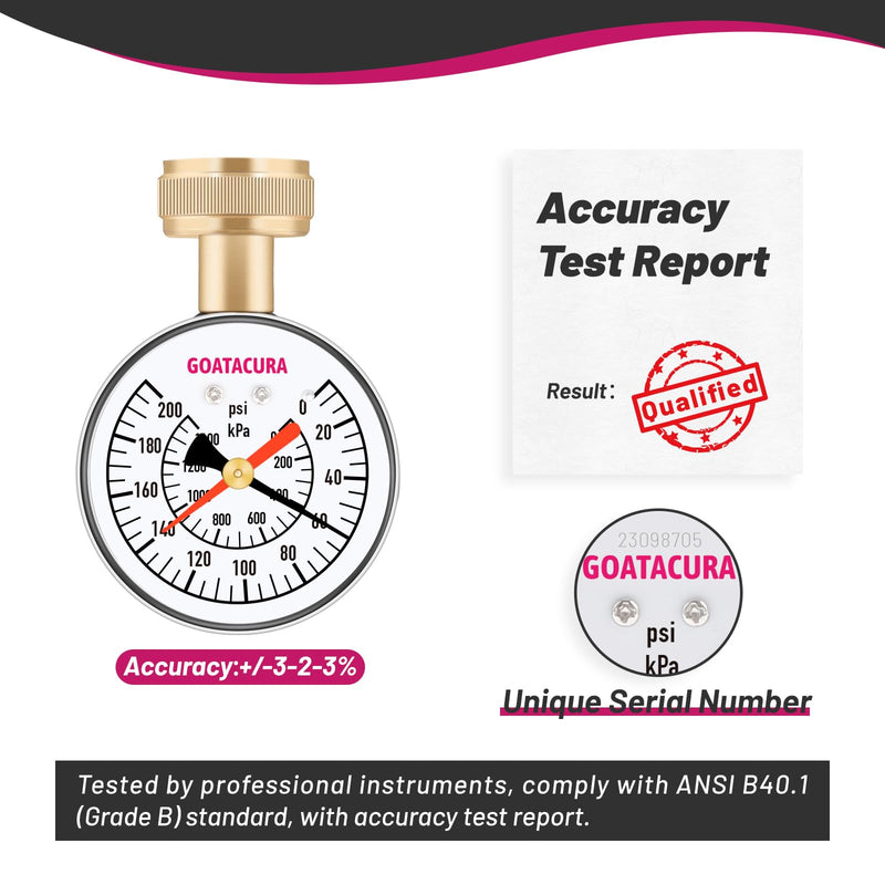 [Australia - AusPower] - 0-200psi/kpa Water Pressure Test Gauge, 2-1/2" Dial Size, 3/4" Female Garden Hose Thread, with Memory Red Pointer, for Measuring Water Pressure Dry with Memory Pointer 