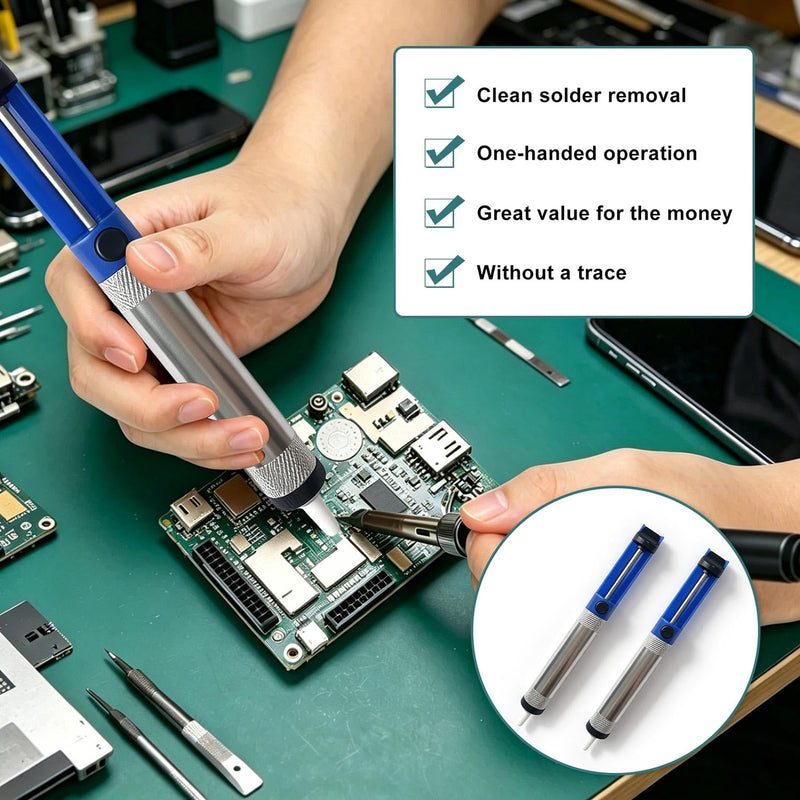 Pack of 2 Metal Antistatic Desoldering Suction Pump with Teflon Tip | Soldering pump, desoldering pump, solder suction and desoldering iron, for soldering, for solder removal