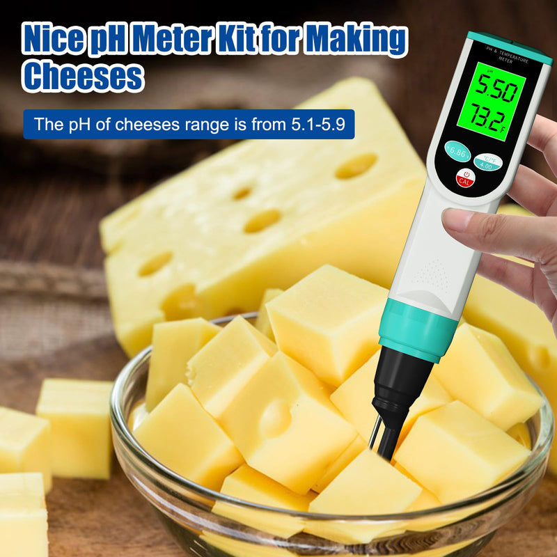 Food pH Meter, Digital Waterproof pH Tester with High Accuracy pH/Temperature Probe, Ideal for Sourdough, Cheese, Solid Samples, and Liquid Foods, 0.01 Resolution