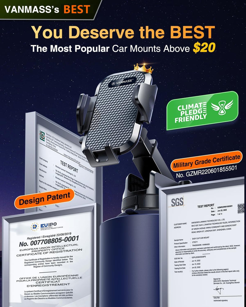 [Australia - AusPower] - [True Military-Grade] Car Phone Holder VANMASS [2024 Strongest Suction & Clip] Cell Phone Mount for Dashboard Windshield Vent Truck Accessories Cradle Dash Stand for iPhone 15 Pro Max 14 13 12 Android Black 