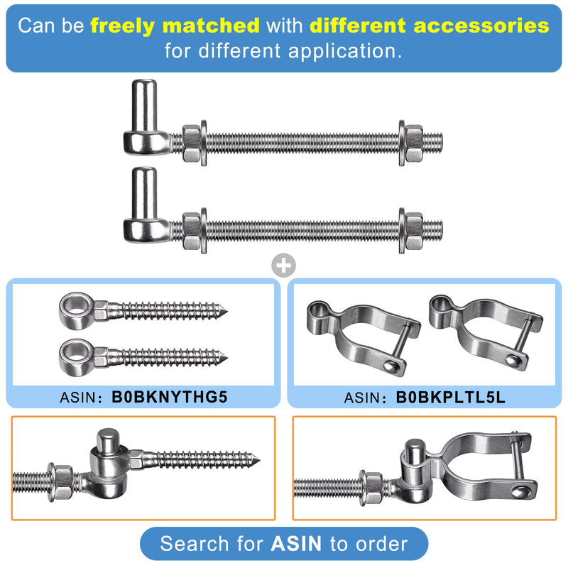 Insaga J Bolt Gate Hinge, 304 Stainless Steel Farm Gate Hinges, M12 x 8'' Gate Hinge Bolt 5/8'' for Chain Link Fence/Farm/Wooden Fence/Driveway, Supports up to 500lbs, 2pcs M12-8''-2PCS