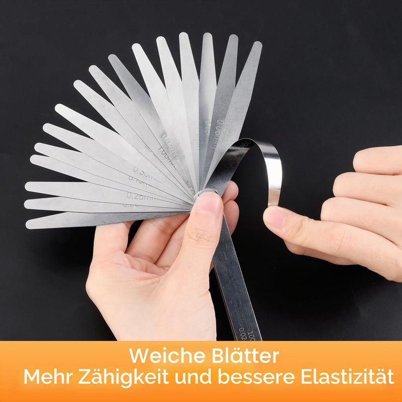 17 Stainless Steel Blades Feeler Gauge 0.02-1.00 mm Metric Blades High Precision | Hochpräziser Fühlerlehre Faltbares Werkzeug Ventillehre Gap Breite Messwerkzeug für Dicke Messung Kolbenringen Bremsbaendern